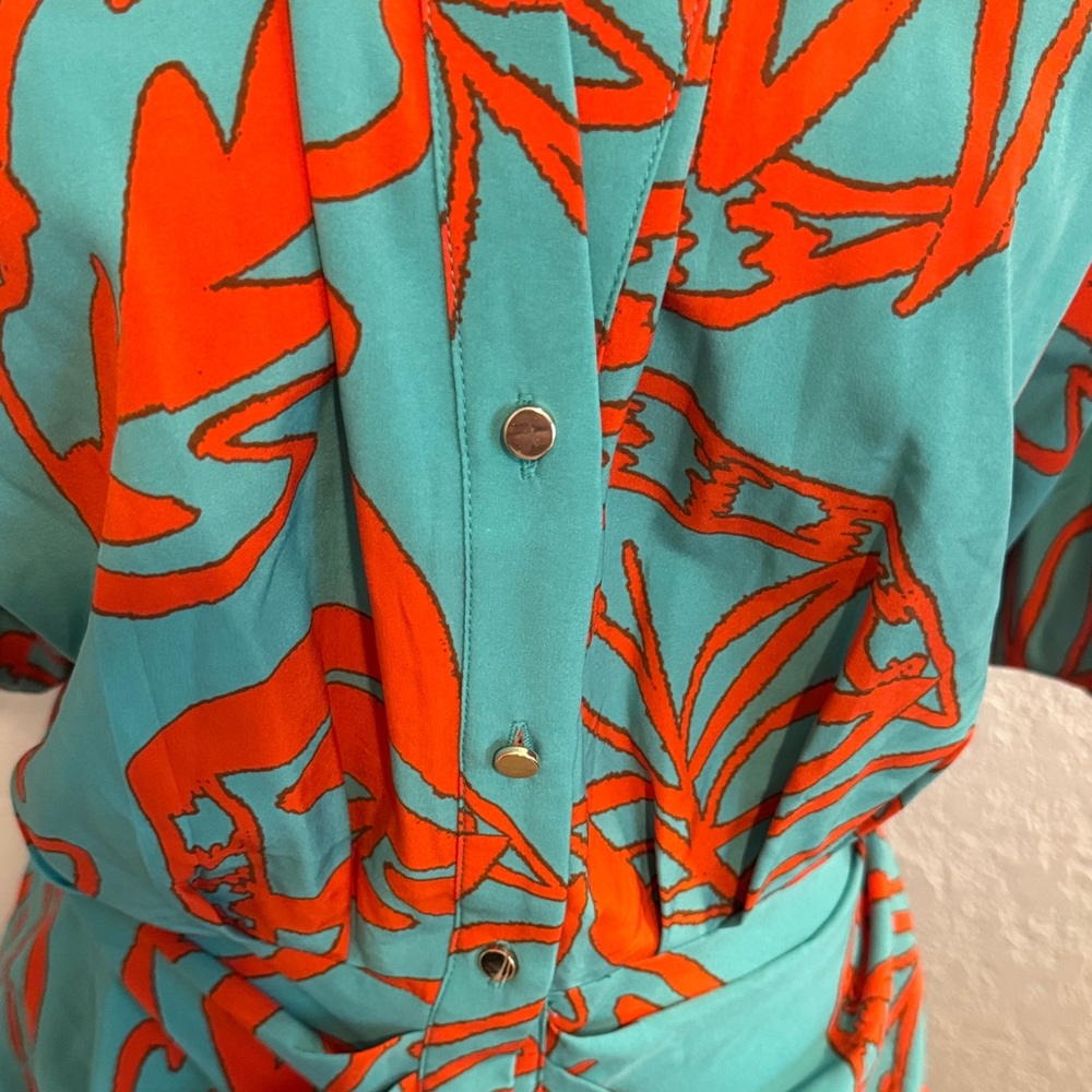 Fashion Nova Teal and Red Printed Midi Dress - Picture 6 of 7